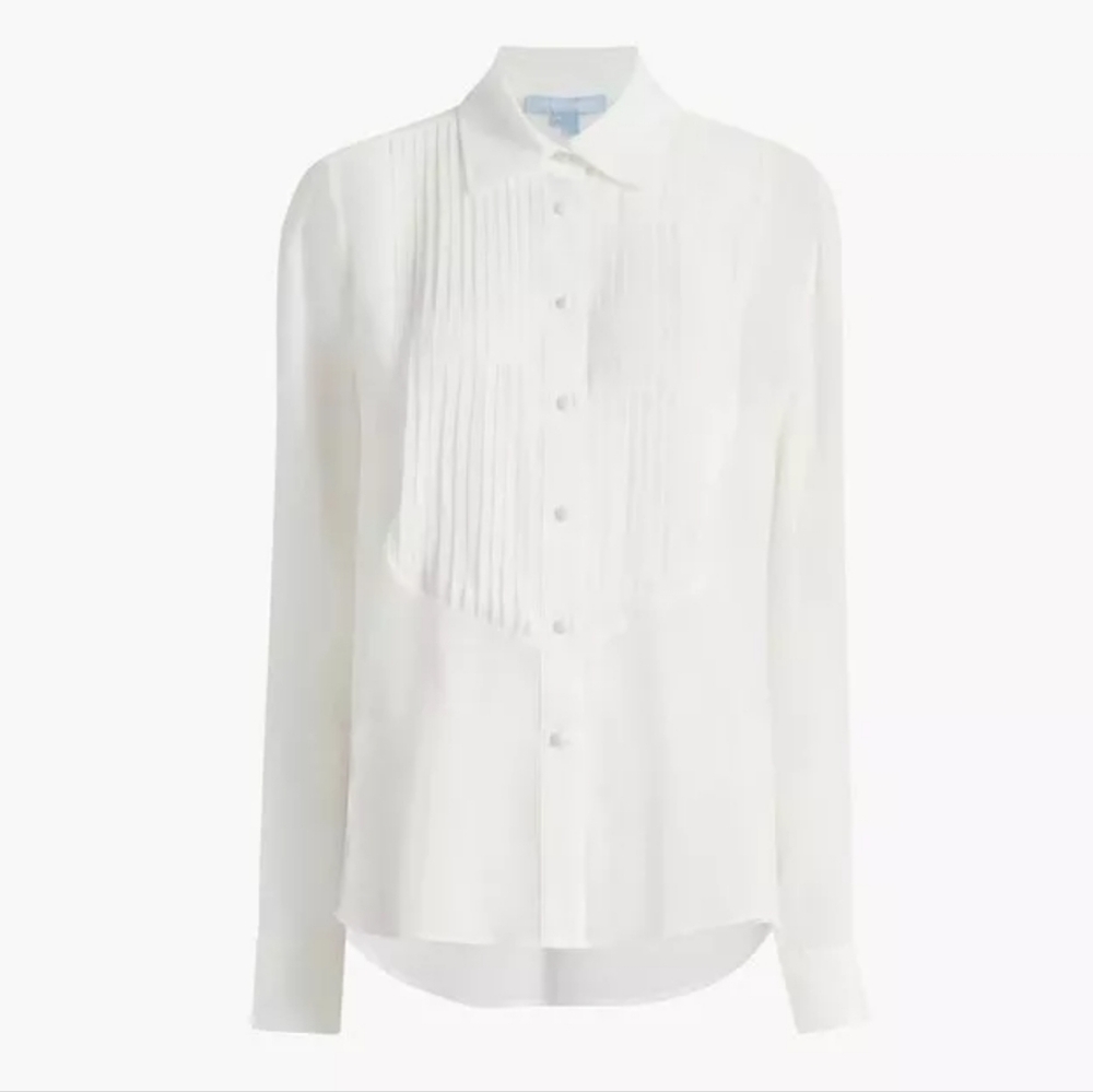 Hill House White Pleated Front Button-Up Blouse